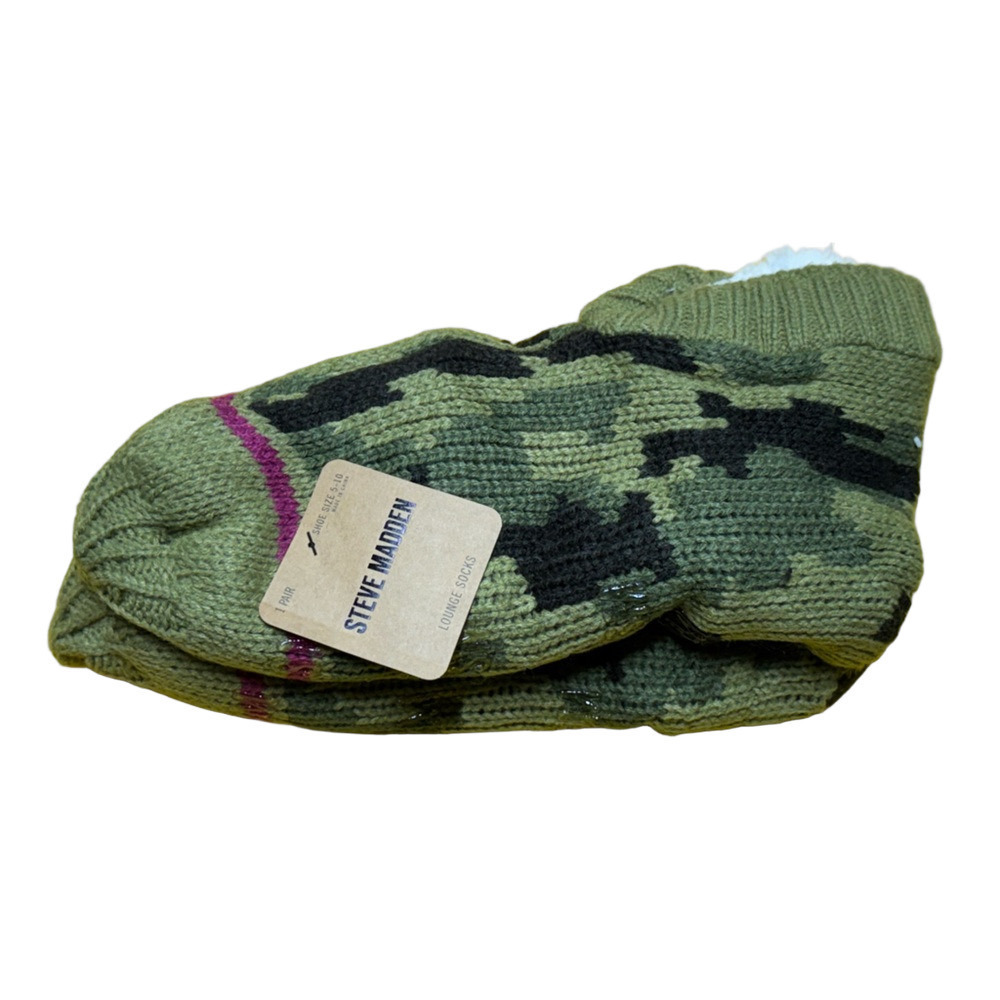 Steve Madden Olive Camouflage Lounge Socks Grippers Women Shoe Size 5-10